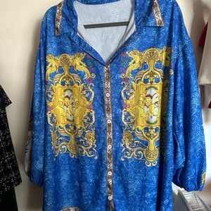 Vibrant Blue and Yellow Patterned Shirt
